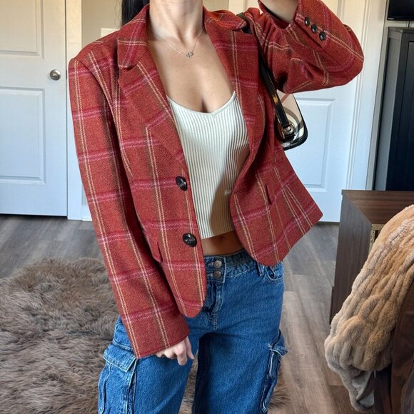 Vintage Talbots Wool Plaid Blazer Classic Grandmacore Feminine Peplum Academia - Picture 1 of 8